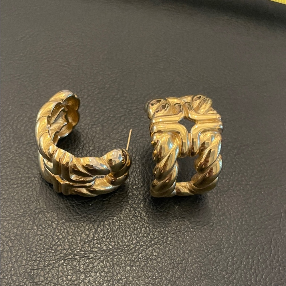 Gold-Tone Twisted Rope Square Half Hoop Earrings - Women Jewelry